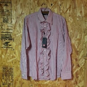 Unique Ruffle Front Red Striped Men's Dress Shirt